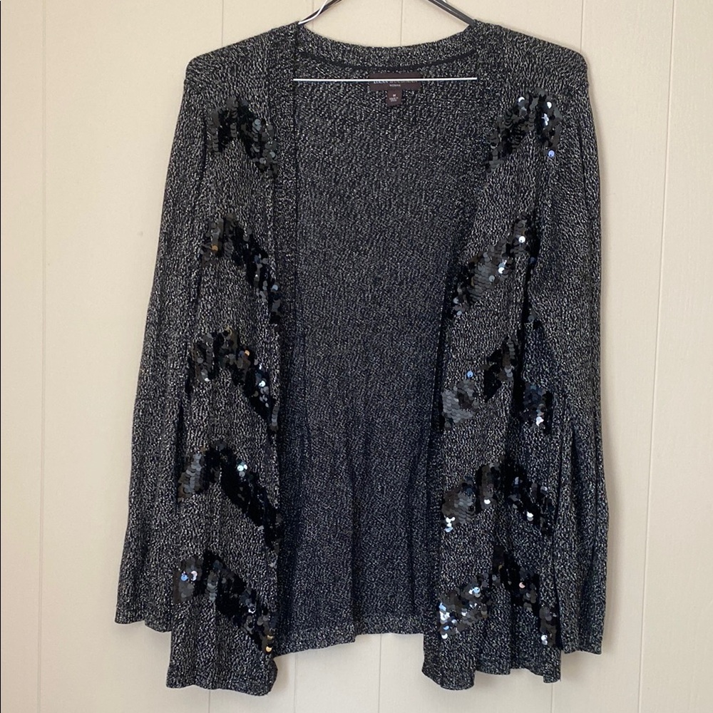 Dana Buchman Black and Silver Cardigan Sweater with Sequin Details